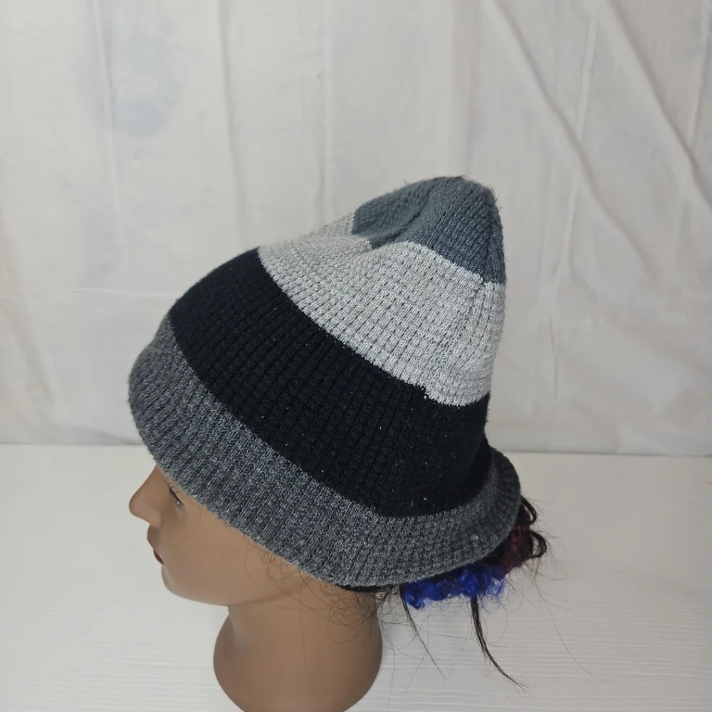 🎁Color Block Casual Solid Unisex Beanie Knitting Hat Winter Black Gray One Size - Picture 6 of 14